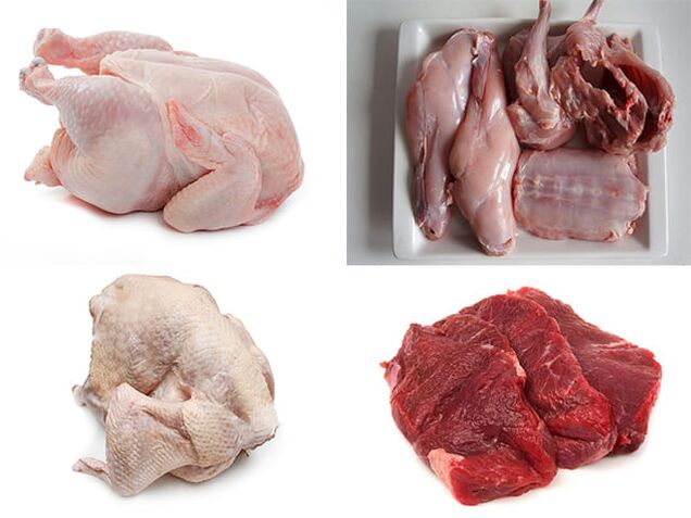 Varias carnes saudables no menú dun home de forte potencia